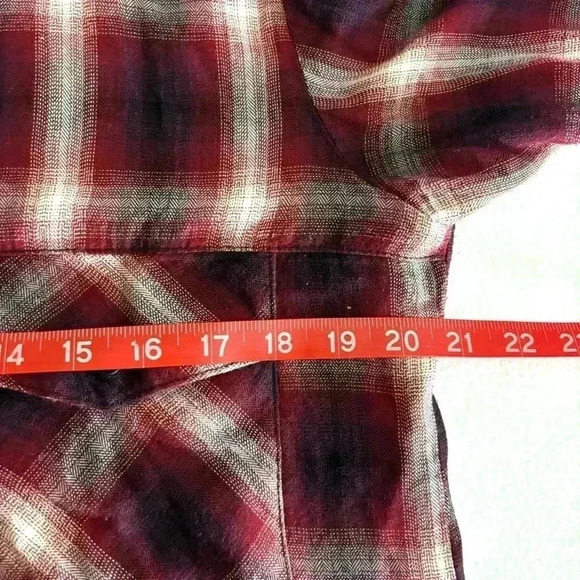 Sanctuary Maroon/White Plaid 100% Rayon Rolled Sleeves Snap Down Shirt Size M - Picture 16 of 16